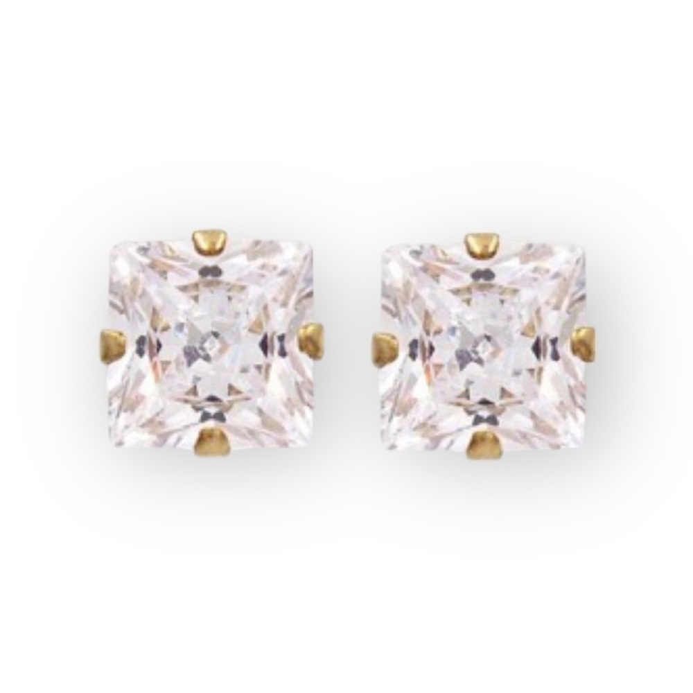 new ✦ White Sapphire Princess Cut Set of 3 Earrings ✦ Rose Gold 925 SS 18K GP ✦ - Picture 6 of 14